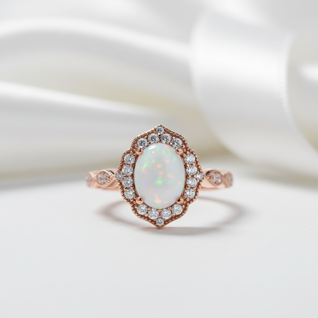 Rose Gold Oval Cut Moonstone Engagement Ring-Black Diamonds New York