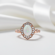 Rose Gold Oval Cut Moonstone Engagement Ring-Black Diamonds New York