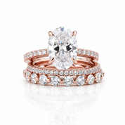 Rose Gold Oval Cut Simulated Diamond Option 3Pcs Wedding Ring Set-Black Diamonds New York
