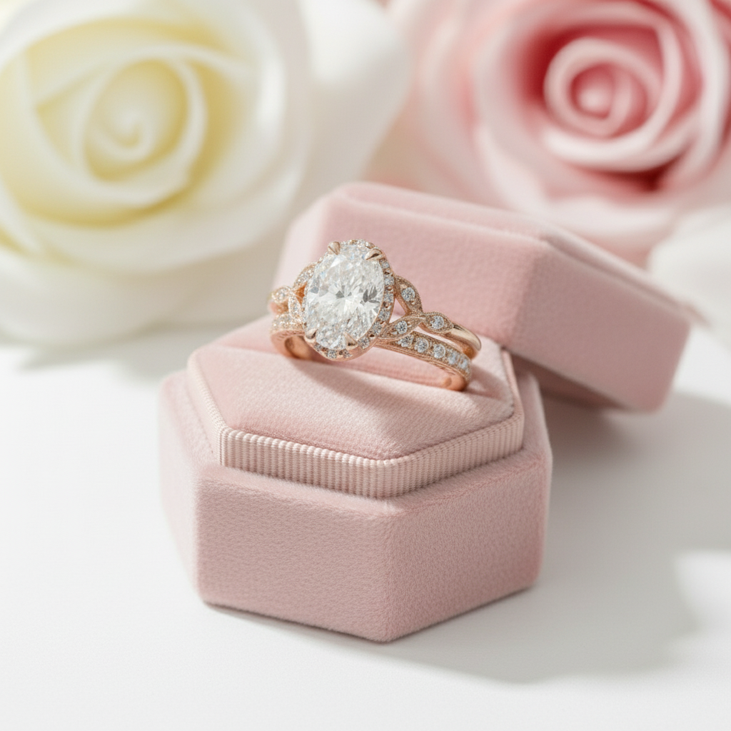 Rose Gold Oval Cut Solitaire Wedding Set-Black Diamonds New York