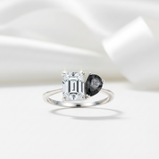Rose Gold Pear & Emerald Cut Solitaire Engagement Ring-Black Diamonds New York