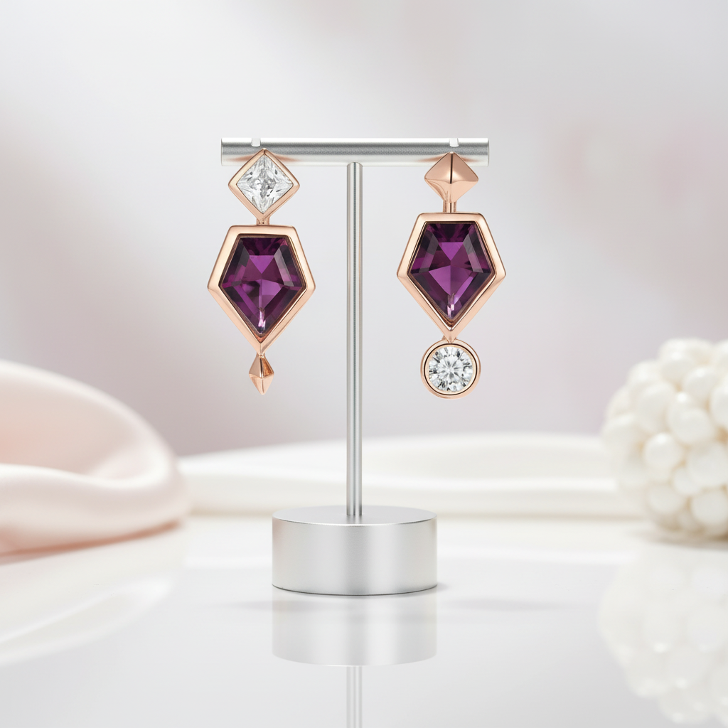 Rose Gold Pentagon Purple Diamond Option Earrings-Black Diamonds New York