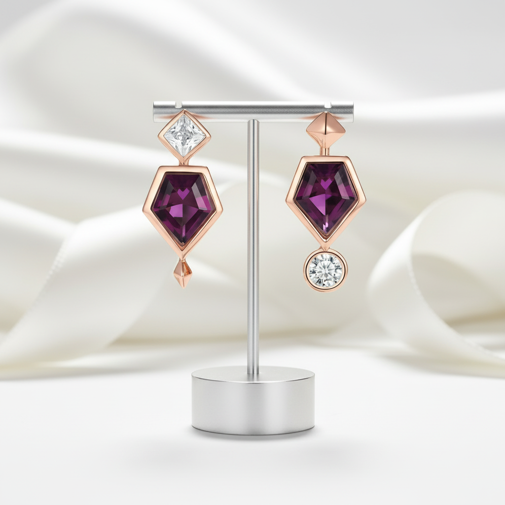 Rose Gold Pentagon Purple Diamond Option Earrings-Black Diamonds New York