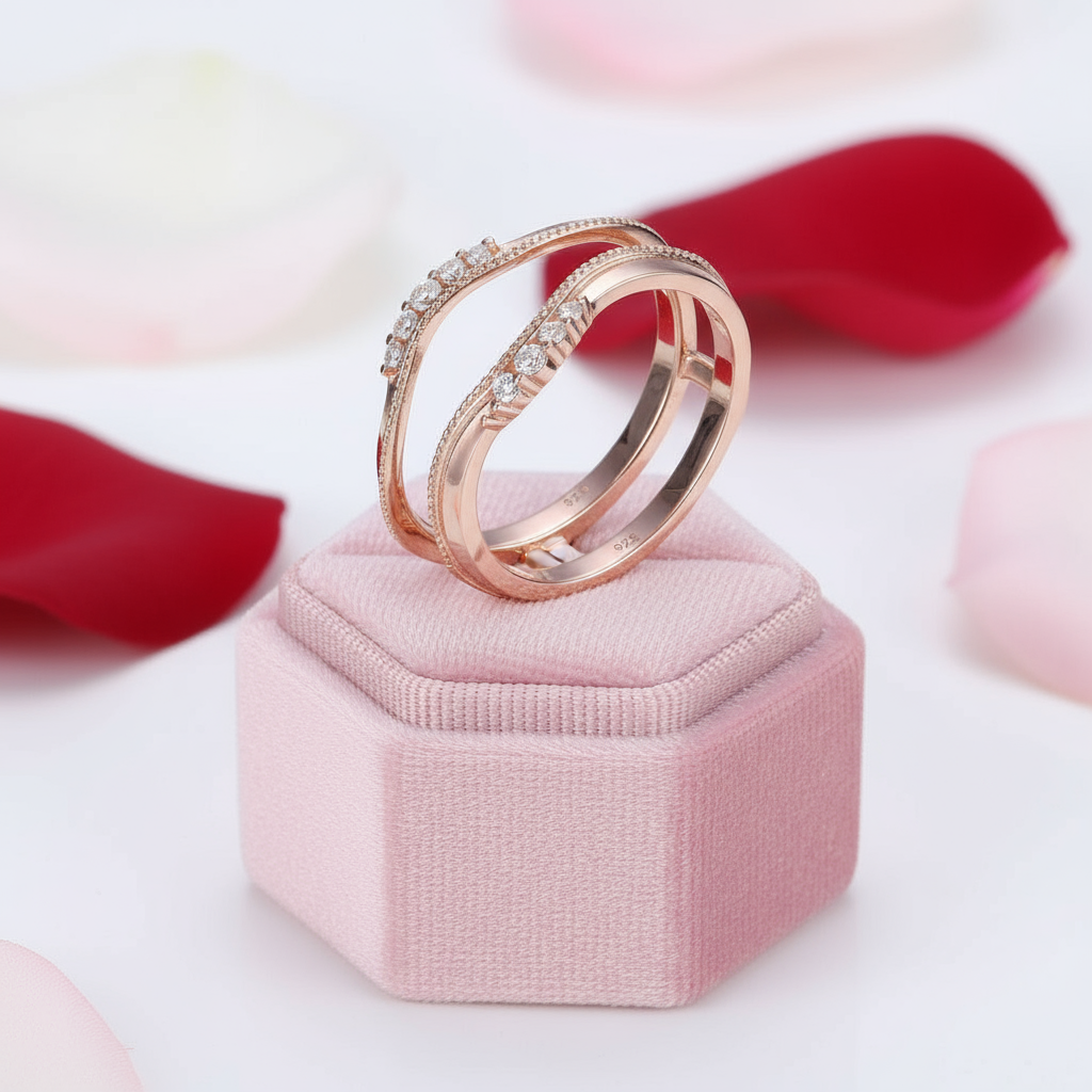 Rose Gold Protective Hollow Wedding Ring-Black Diamonds New York