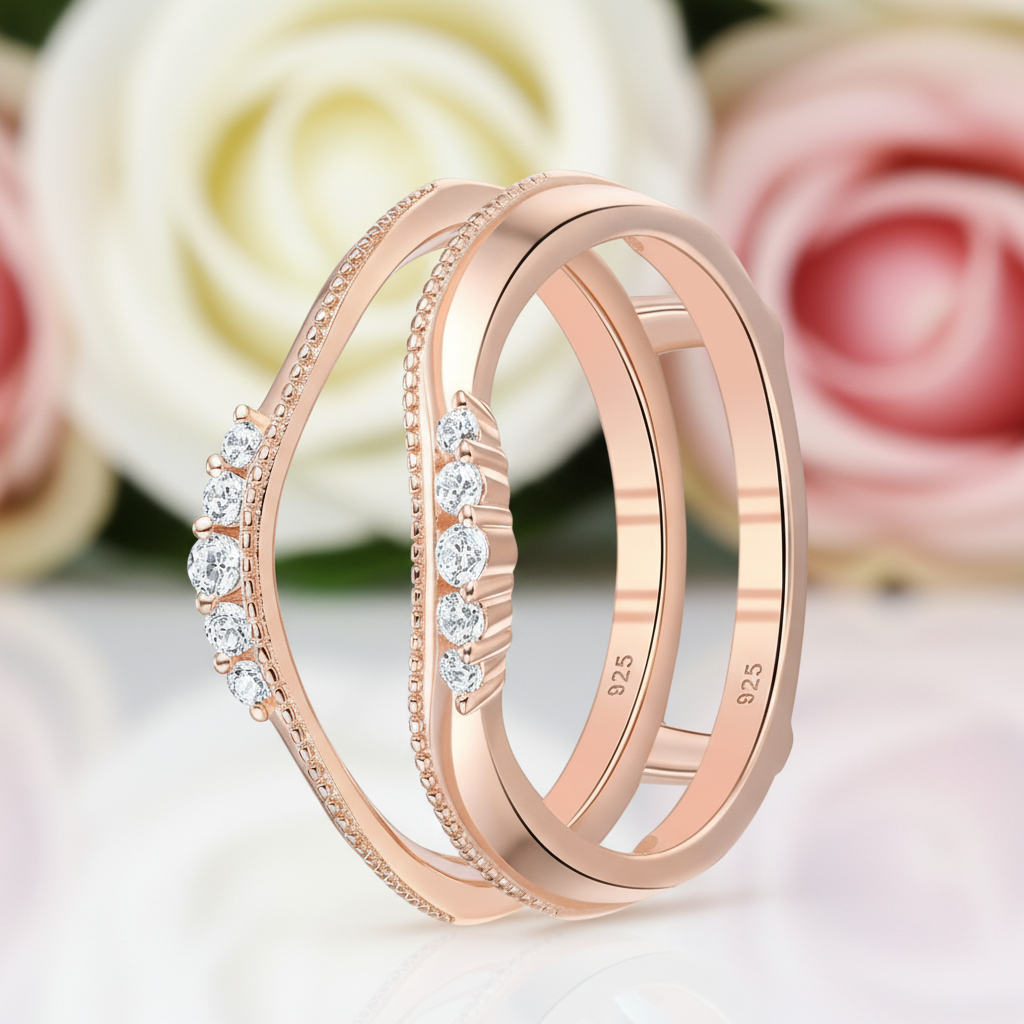 Rose Gold Protective Hollow Wedding Ring-Black Diamonds New York