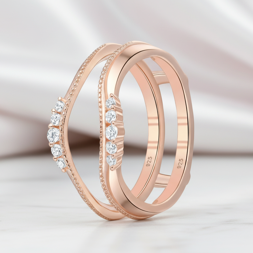 Rose Gold Protective Hollow Wedding Ring-Black Diamonds New York