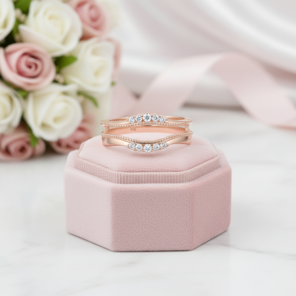 Rose Gold Protective Hollow Wedding Ring-Black Diamonds New York