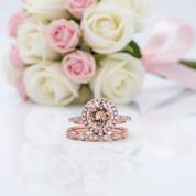 Rose Gold Round Cut Champagne Sapphire Art Deco Wedding Ring Set-Black Diamonds New York