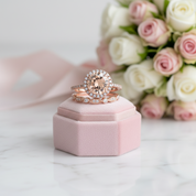 Rose Gold Round Cut Champagne Sapphire Art Deco Wedding Ring Set-Black Diamonds New York