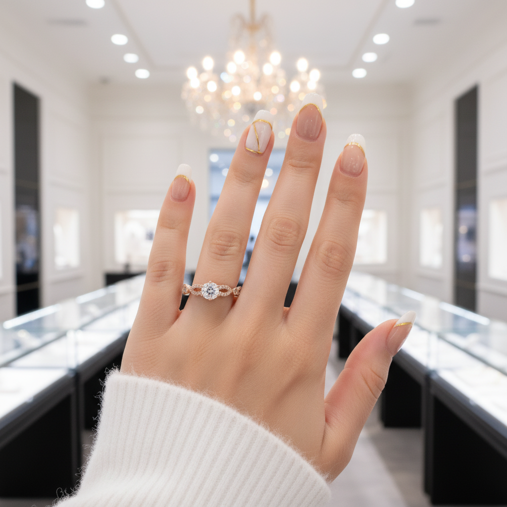 Rose Gold Round Cut Engagement Ring-Black Diamonds New York