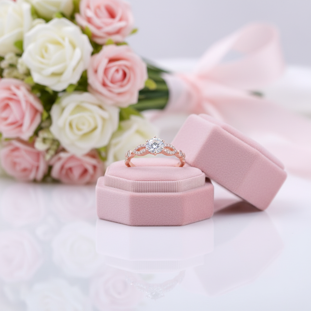 Rose Gold Round Cut Engagement Ring-Black Diamonds New York