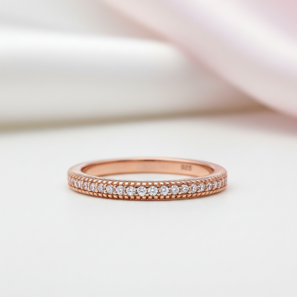 Half-Eternity Rose Gold Round Cut Diamond Option Ring-Black Diamonds New York