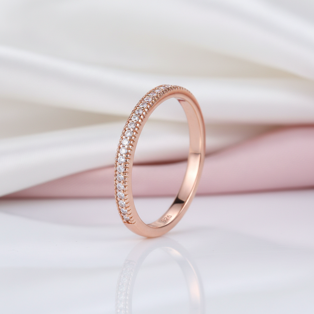 Half-Eternity Rose Gold Round Cut Diamond Option Ring-Black Diamonds New York