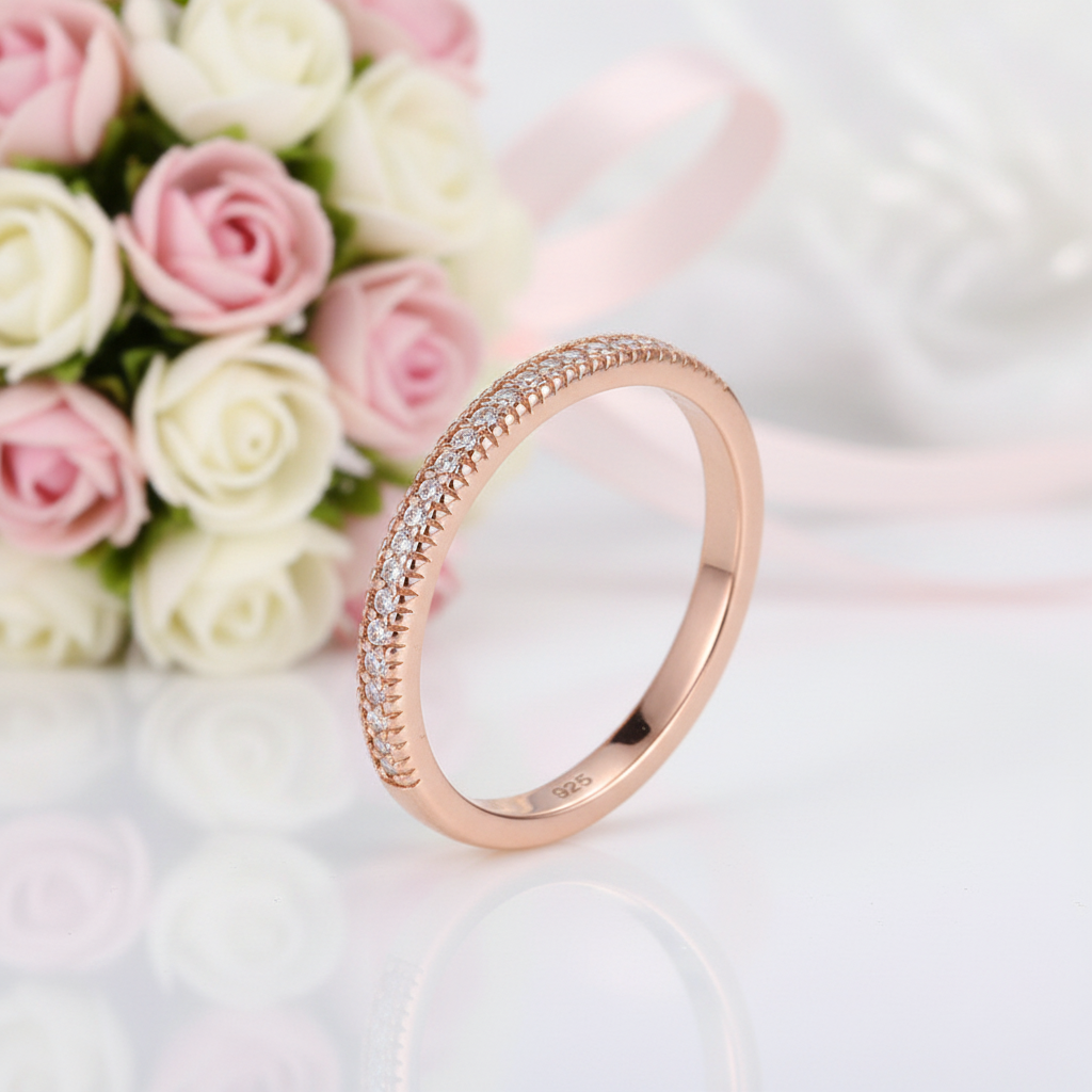 Half-Eternity Rose Gold Round Cut Diamond Option Ring-Black Diamonds New York