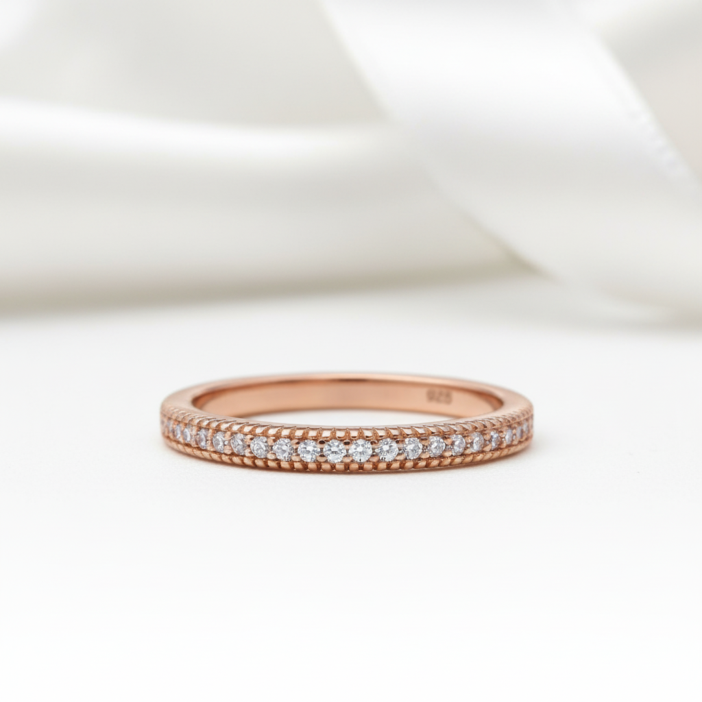 Half-Eternity Rose Gold Round Cut Diamond Option Ring-Black Diamonds New York