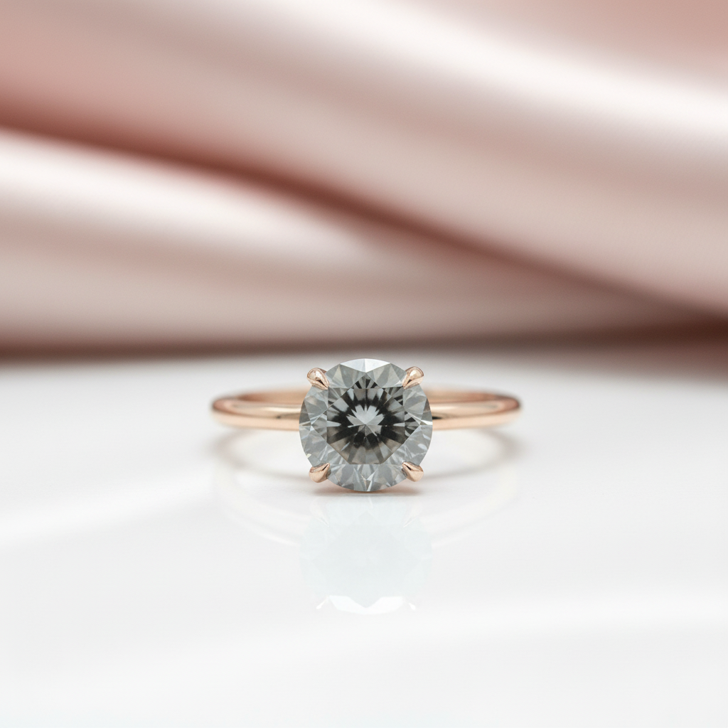 Rose Gold Round Cut Grey Diamond Option Engagement Ring-Black Diamonds New York