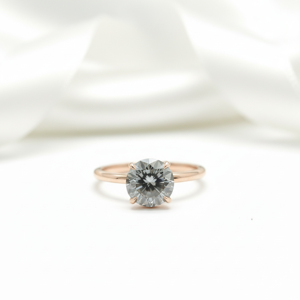 Rose Gold Round Cut Grey Diamond Option Engagement Ring-Black Diamonds New York