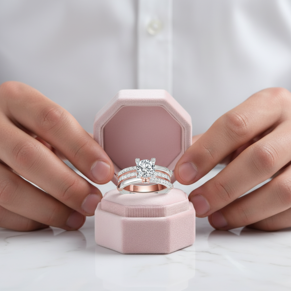 Two-Tone Round Cut Diamond Option Wedding Ring Set-Black Diamonds New York