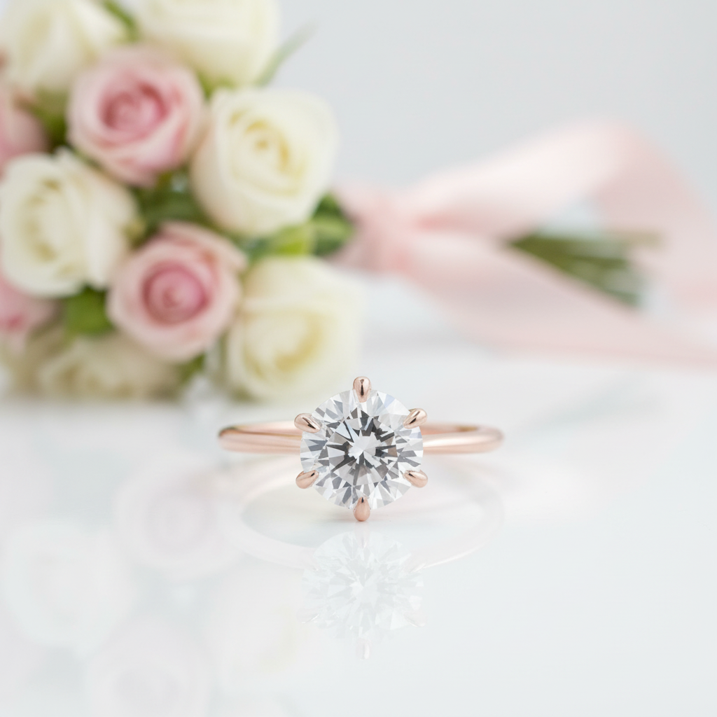 Rose Gold Round Cut Solitaire Engagement Ring-Black Diamonds New York