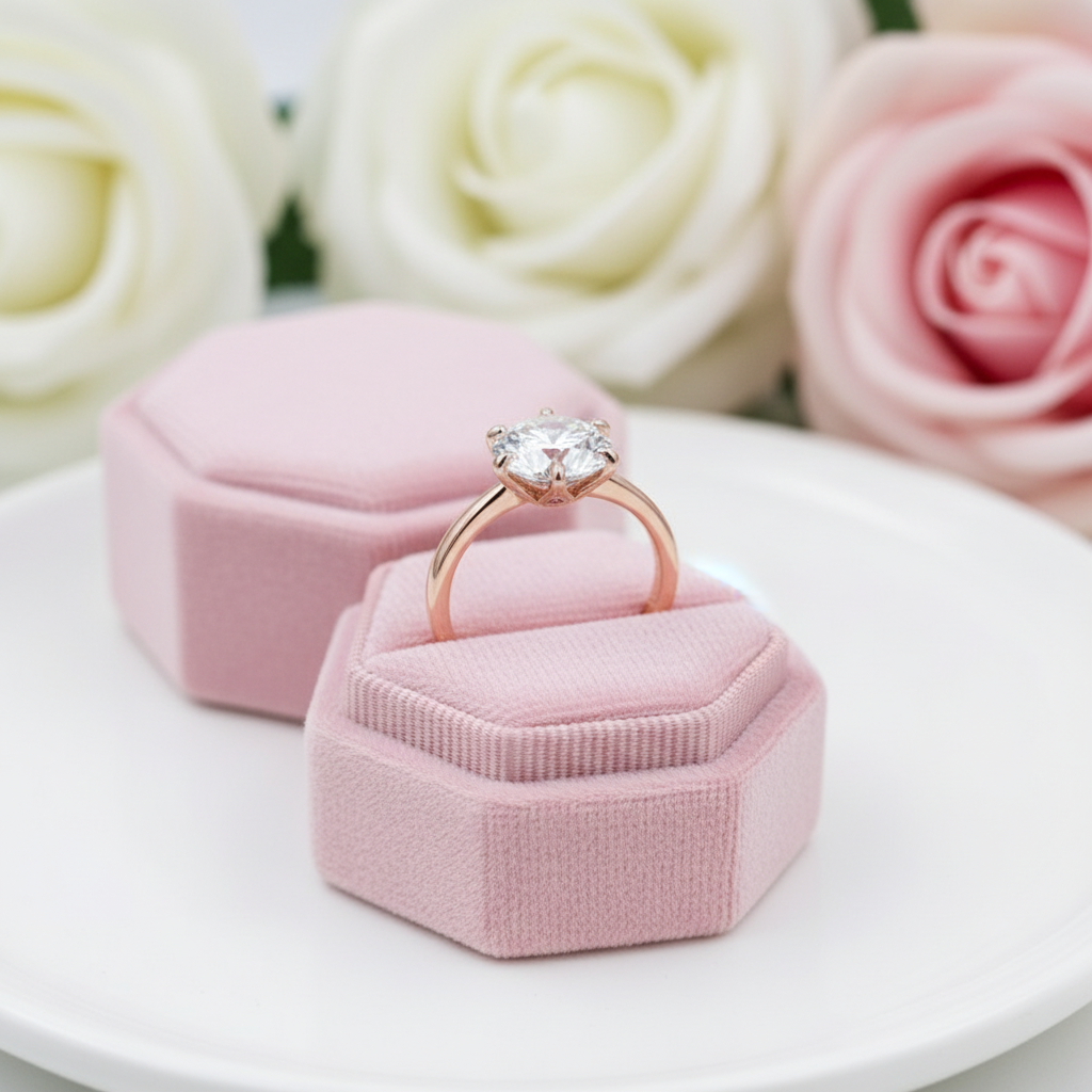 Rose Gold Round Cut Solitaire Engagement Ring-Black Diamonds New York