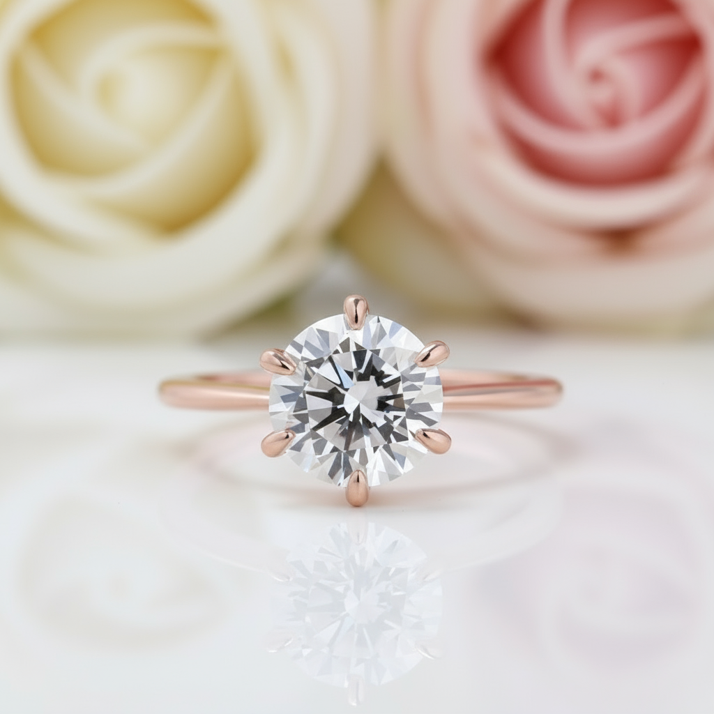 Rose Gold Round Cut Solitaire Engagement Ring-Black Diamonds New York