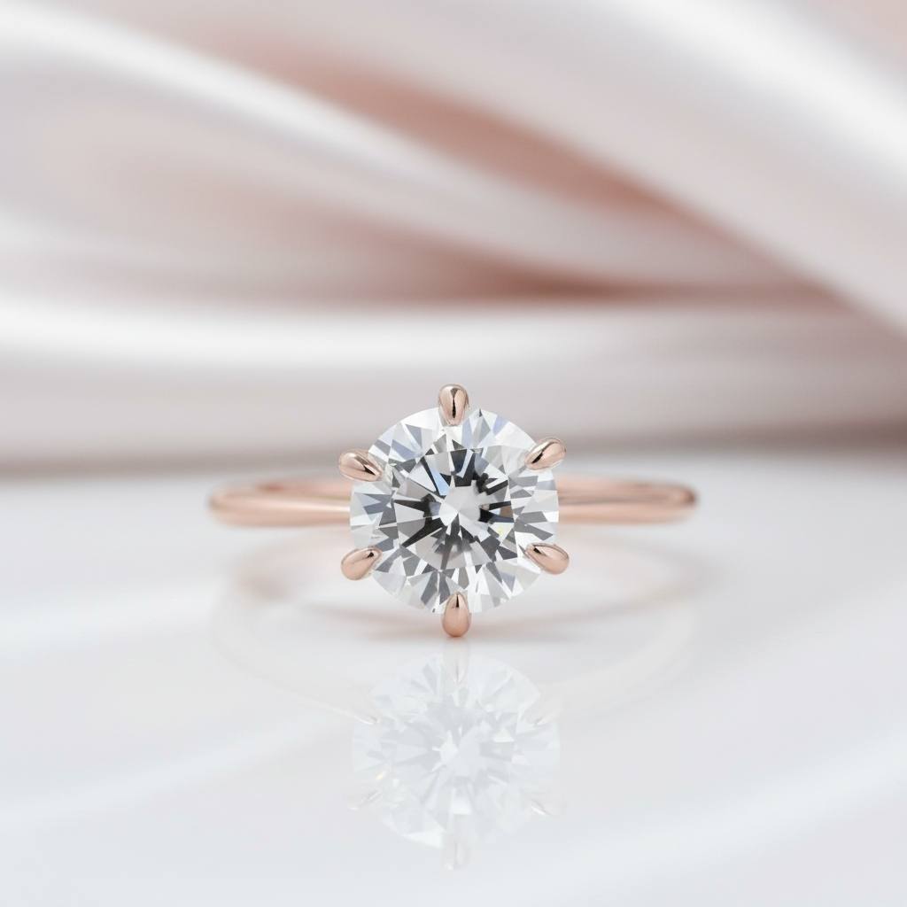 Rose Gold Round Cut Solitaire Engagement Ring-Black Diamonds New York