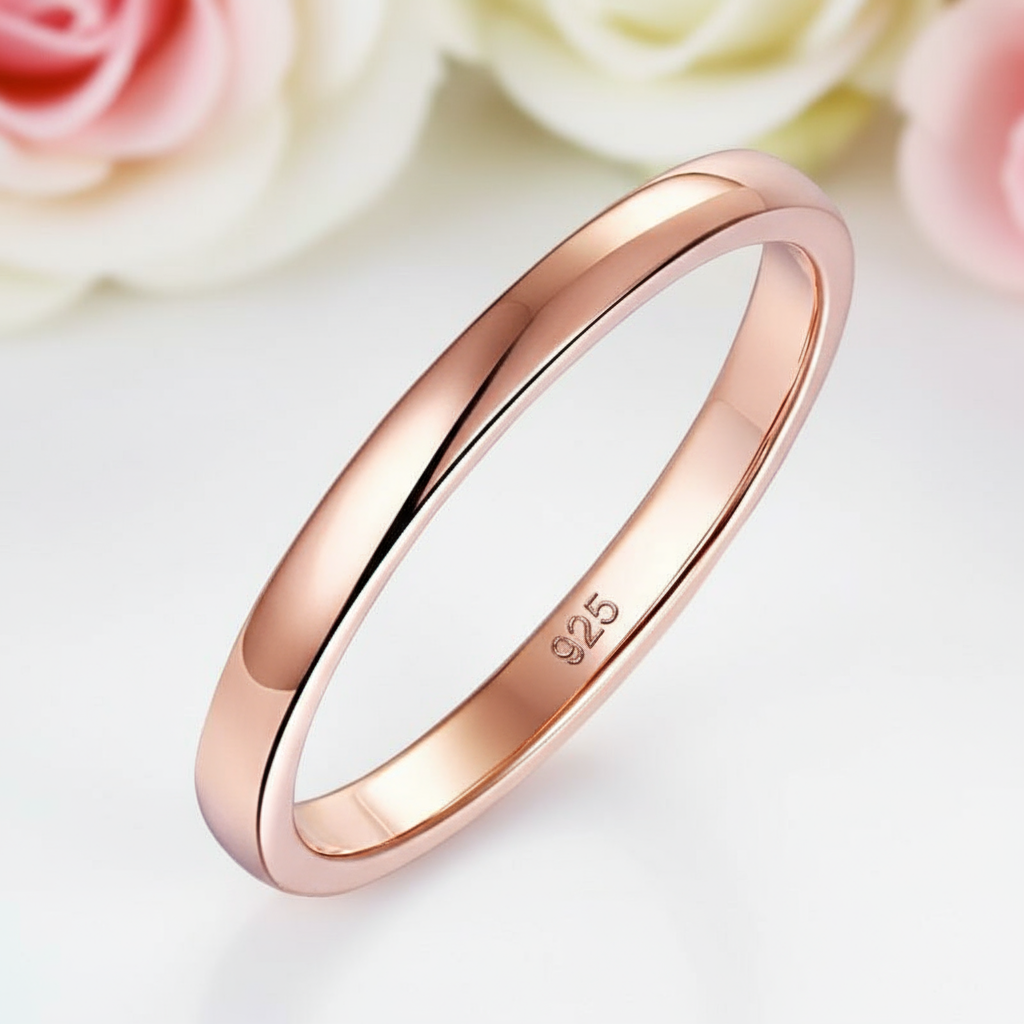 Rose Gold Simple Wedding Band-Black Diamonds New York