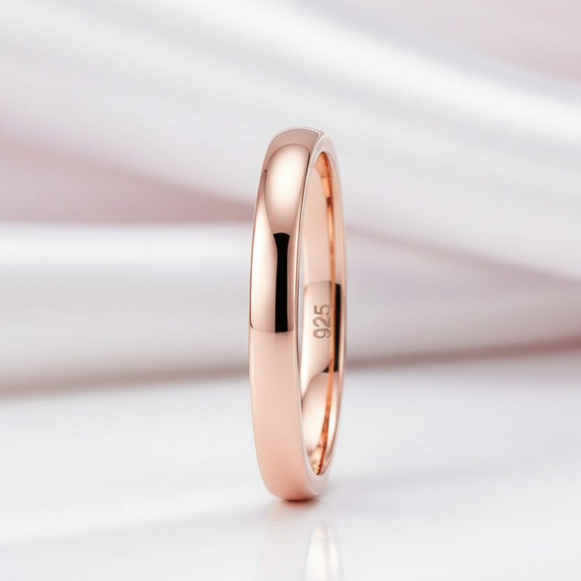 Rose Gold Simple Wedding Band-Black Diamonds New York