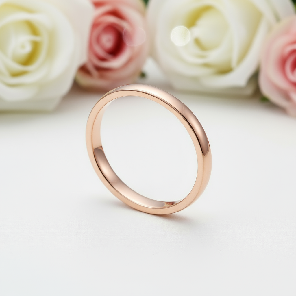 Rose Gold Simple Wedding Band-Black Diamonds New York