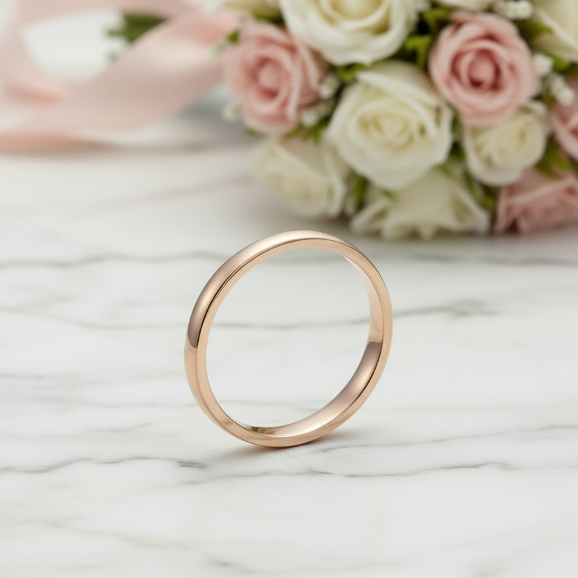 Rose Gold Simple Wedding Band-Black Diamonds New York