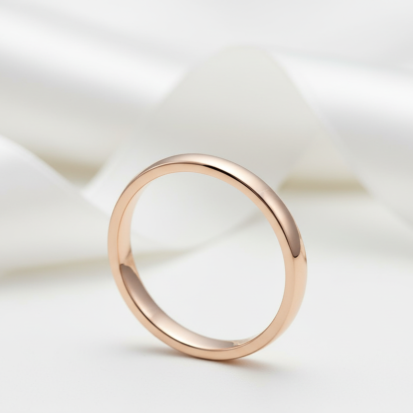 Rose Gold Simple Wedding Band-Black Diamonds New York