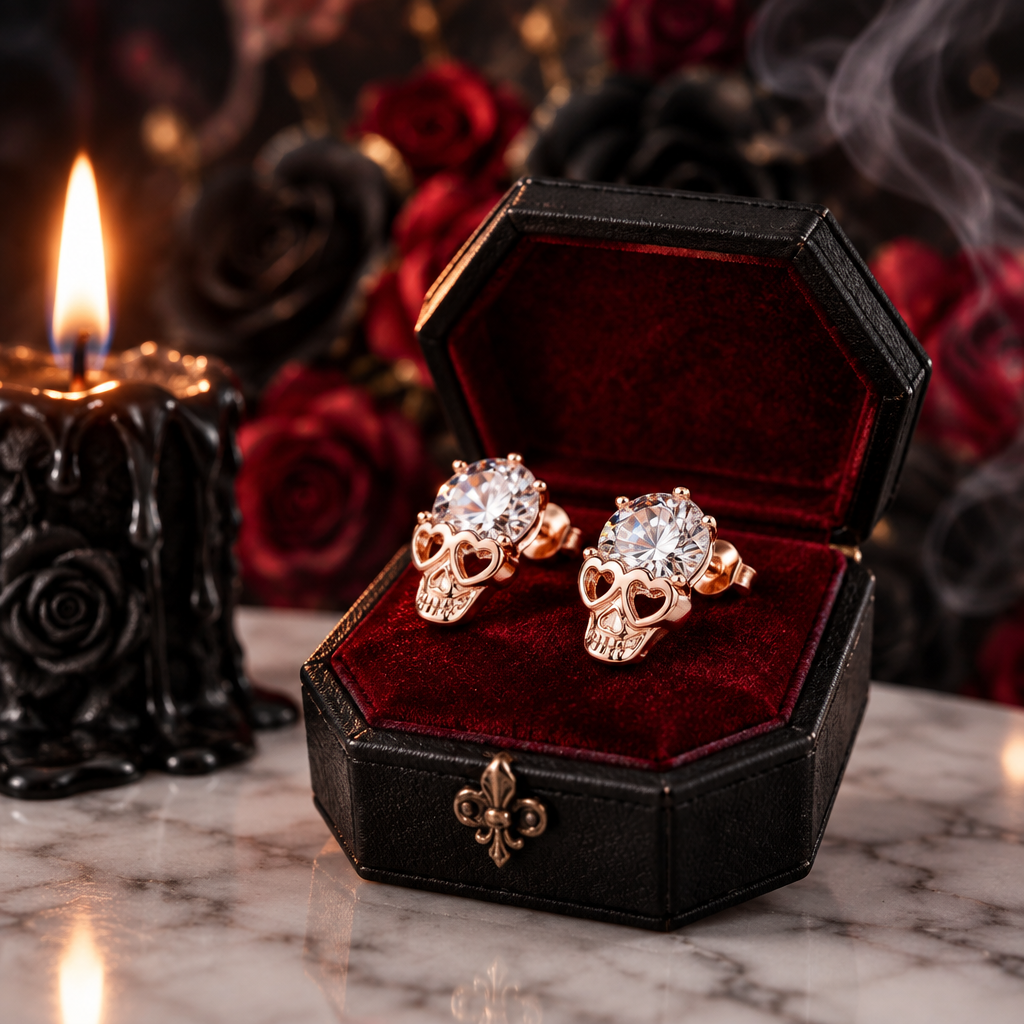 Rose Gold Skull Diamond Option Earrings-Black Diamonds New York