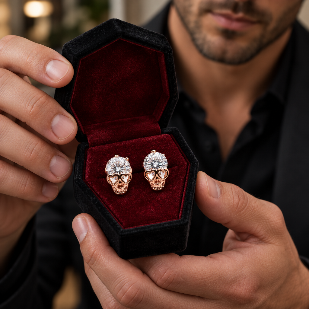 Rose Gold Skull Diamond Option Earrings-Black Diamonds New York