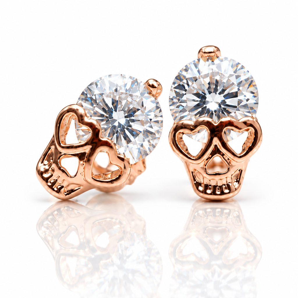 Rose Gold Skull Diamond Option Earrings-Black Diamonds New York