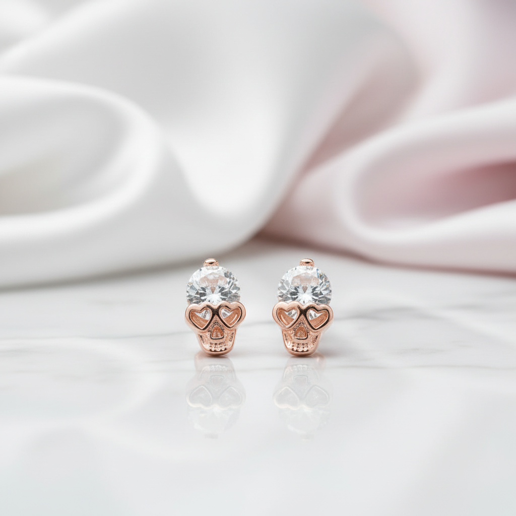 Rose Gold Skull Diamond Option Earrings
