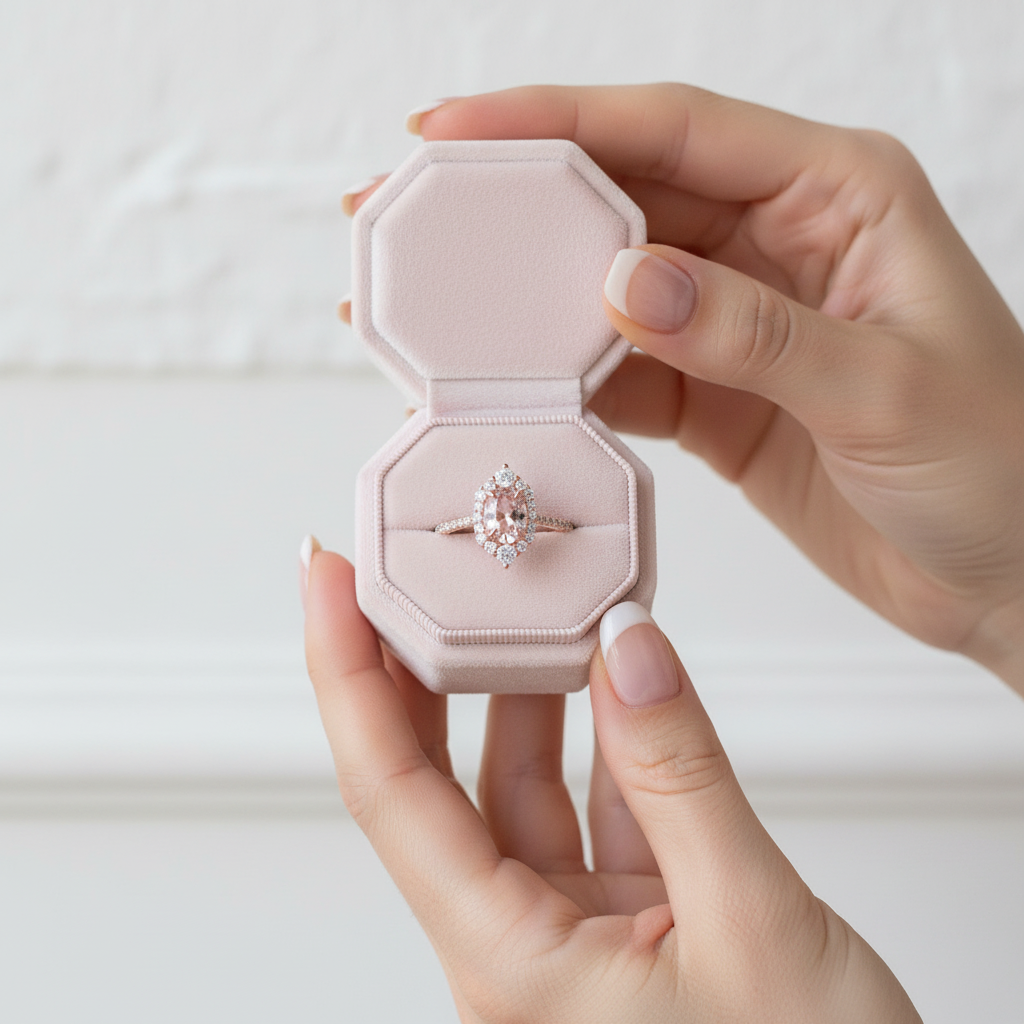 Rose Gold Morganite Oval Cut Engagement Ring-Black Diamonds New York