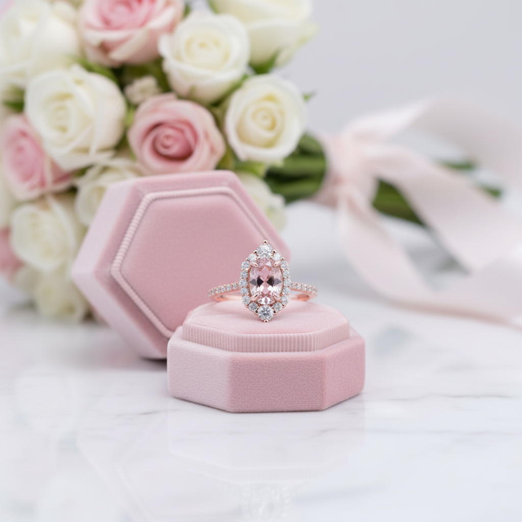Rose Gold Morganite Oval Cut Engagement Ring-Black Diamonds New York