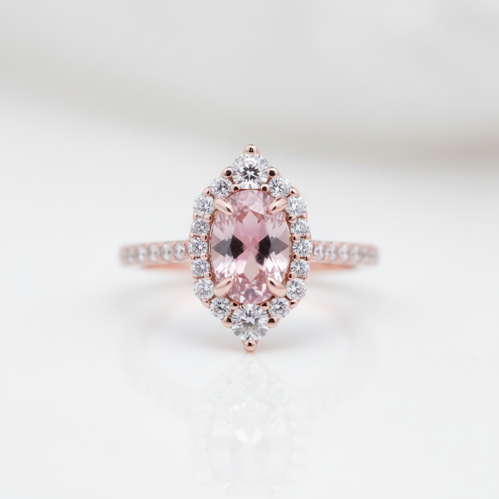 Rose Gold Morganite Oval Cut Engagement Ring-Black Diamonds New York