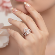 Rose Gold Synthetic Morganite Pear Cut Wedding Ring Set-Black Diamonds New York