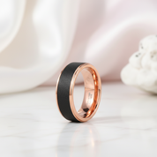 Rose Gold Tungsten Wedding Band with Sandstone Wedding Band-Black Diamonds New York