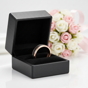 Rose Gold Tungsten Wedding Band with Sandstone Wedding Band-Black Diamonds New York