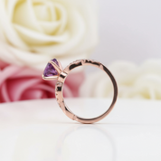Rose Gold Twist Round Cut Amethyst Purple Promise Ring-Black Diamonds New York