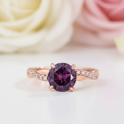 Rose Gold Twist Round Cut Amethyst Purple Promise Ring-Black Diamonds New York