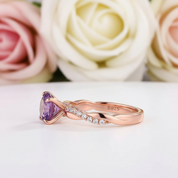 Rose Gold Twist Round Cut Amethyst Purple Promise Ring-Black Diamonds New York