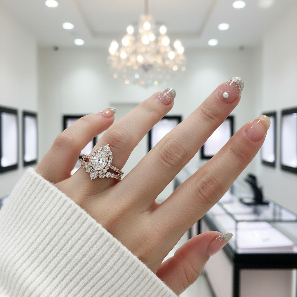 Rose Gold Unique Design Halo Oval Cut Wedding Set-Black Diamonds New York