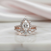Rose Gold Unique Design Halo Oval Cut Wedding Set-Black Diamonds New York