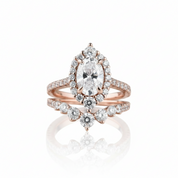 Rose Gold Unique Design Halo Oval Cut Wedding Set-Black Diamonds New York