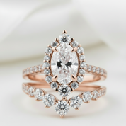 Rose Gold Unique Design Halo Oval Cut Wedding Set-Black Diamonds New York