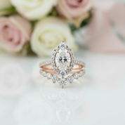 Rose Gold Unique Design Halo Oval Cut Wedding Set-Black Diamonds New York