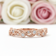 Rose Gold Vintage Leaf & Vine Stacking Wedding Band-Black Diamonds New York